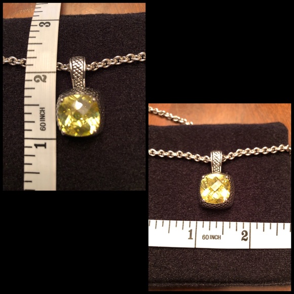 Beautiful & Bold Silver Tone chain & Light Green Cushion cut Stone pendent. - Picture 9 of 9